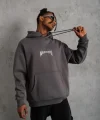 Erkek Baskılı Kapüşonlu Ve Kanguru Cepli Sweat- Gri