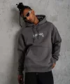 Erkek Baskılı Kapüşonlu Ve Kanguru Cepli Sweat- Gri
