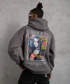 Erkek Baskılı Kapüşonlu ve Kanguru Cepli Sweat- Gri