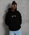 Erkek Baskılı Kapüşonlu ve Kanguru Cepli Sweat - Siyah