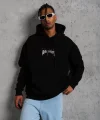 Erkek Baskılı Kapüşonlu ve Kanguru Cepli Sweat - Siyah