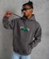 Erkek Baskılı Kapüşonlu Ve Kordon İpli Sweat - Gri