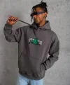 Erkek Baskılı Kapüşonlu ve Kordon İpli Sweat - Gri