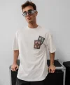 Erkek Baskılı Oversize T-shirt - Beyaz