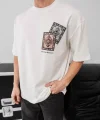 Erkek Baskılı Oversize T-shirt - Beyaz