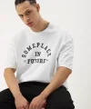 Erkek Baskılı Oversize T-shirt - Beyaz