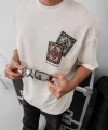 Erkek Baskılı Oversize T-shirt - Beyaz