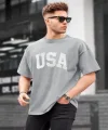 Erkek Baskılı Oversize T-shirt - Gri