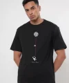 Erkek Baskılı Oversize T-shirt - Siyah