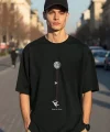 Erkek Baskılı Oversize T-shirt - Siyah
