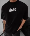 Erkek Baskılı Oversize T-shirt - Siyah