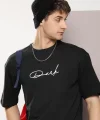 Erkek Baskılı Oversize T-shirt - Siyah