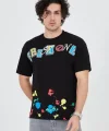 Erkek Baskılı Penye T-Shirt - Siyah