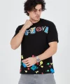 Erkek Baskılı Penye T-Shirt - Siyah