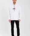 Erkek Baskılı Üç İplik Kapüşonlu Oversize Sweatshirt - Beyaz