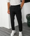Erkek Belden Düğmeli Cepli Dokuma Pantolon