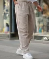 Erkek Beli Lastikli Keten Rahat Pantolon