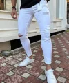 Erkek Beyaz Yırtık Detaylı Skinny Jean
