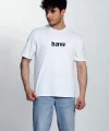 Erkek Bisiklet Yaka Kısa Kol Hav Baskılı T-shirt - Beyaz