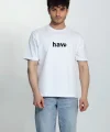 Erkek Bisiklet Yaka Kısa Kol hav Baskılı T-shirt - Beyaz