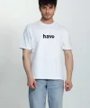 Erkek Bisiklet Yaka Kısa Kol Hav Baskılı T-shirt - Beyaz