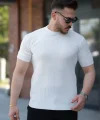 Erkek Bisiklet Yaka örgü Desenli Kısa örme Triko Kısa Kollu T-shirt