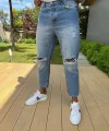 Erkek Buz Mavi Boyfriend Yırtık Detaylı Jean