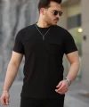 Erkek Cepli Kolyeli Kısa Kollu örme Kumaş T-shirt