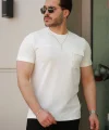 Erkek Cepli Kolyeli Kısa Kollu örme Kumaş T-shirt