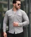 Erkek çift Cepli çıtçıt Düğmeli Uzun Kollu Gömlek
