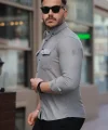 Erkek çift Cepli çıtçıt Düğmeli Uzun Kollu Gömlek