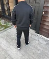 Erkek Çift Şeritli Eşofman Takım Dik Yaka Fermuarlı Sweatshirt Boru Paça Alt, Oversize 3 iplik Pamuklu - Siyah