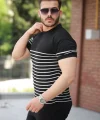 Erkek çizgi Desenli Bisiklet Yaka Kısa Kollu T-sihrt