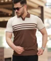 Erkek çizgi Desenli Yakalı Kısa Kollu T-shirt