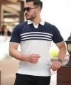 Erkek çizgi Desenli Yakalı Kısa Kollu T-shirt