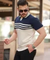 Erkek çizgi Desenli Yakalı Kısa Kollu T-shirt