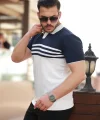 Erkek çizgi Desenli Yakalı Kısa Kollu T-shirt