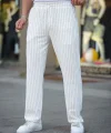 Erkek Cizgili Dokuma Krep Jogger Buggy Pantalon Rahat Kalıp - Beyaz