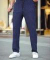 Erkek Cizgili Dokuma Krep Jogger Buggy Pantalon Rahat Kalıp - Lacivert