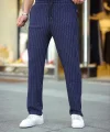 Erkek Cizgili Dokuma Krep Jogger Buggy Pantalon Rahat kalıp - Lacivert