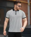 Erkek çizgili Fermuar Yakalı Kısa Kollu Tişört