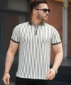 Erkek çizgili Fermuar Yakalı Kısa Kollu Tişört