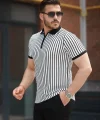 Erkek çizgili Fermuar Yakalı Kısa Kollu Tişört