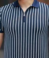 Erkek çizgili Fermuar Yakalı Kısa Kollu Tişört
