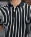 Erkek çizgili Fermuar Yakalı Kısa Kollu Tişört
