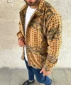 Erkek Desenli Düğmeli Polar Gömlek – Hardal Paisley Desen Yakalı, Uzun Kollu, Oversize Rahat Kalıp - Sarı