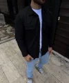 Erkek Diagonal Kumaş Cepli Çıtçıtlı Uzun Kollu, Gömlek Oversize Rahat Kalıp Günlük Şık Stil - Siyah