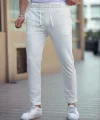 Erkek Diagonel Mikro dokulu Cepli Beli Lastilki Pantolon - Beyaz