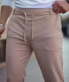 Erkek Diagonel Mikro dokulu Cepli Beli Lastilki Pantolon - Kahverengi