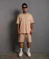 Erkek Dijital Baskılı İkili Şortlu Takım - Bej